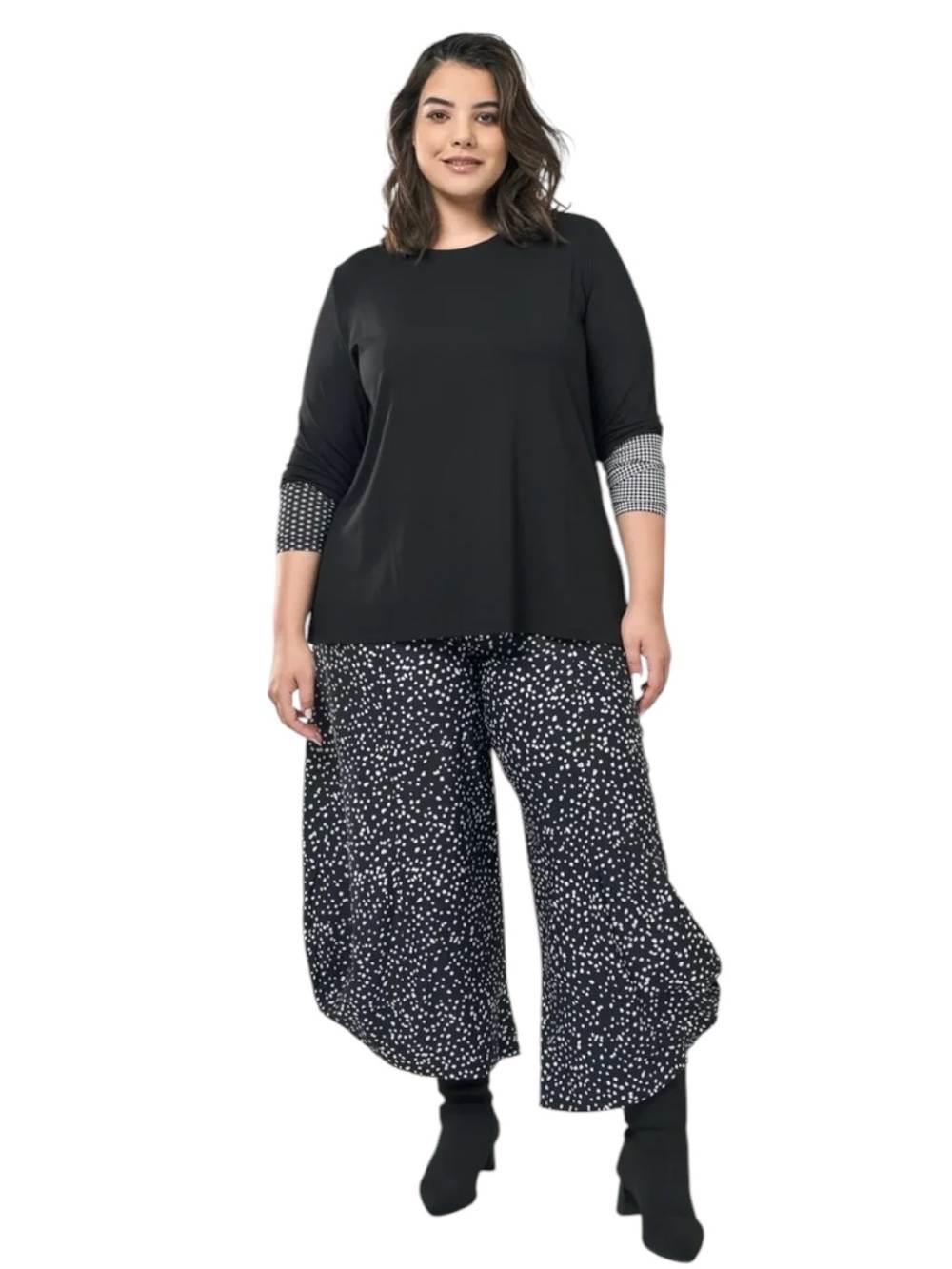 Alembika Tekbika Mono Dot Cuff Tunic Top Black White NWT Size 3 | US 10-12